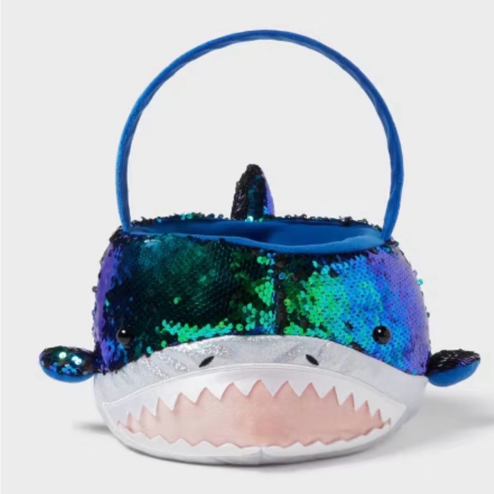Spritz Round Sequins Shark Easter Basket Iridescent